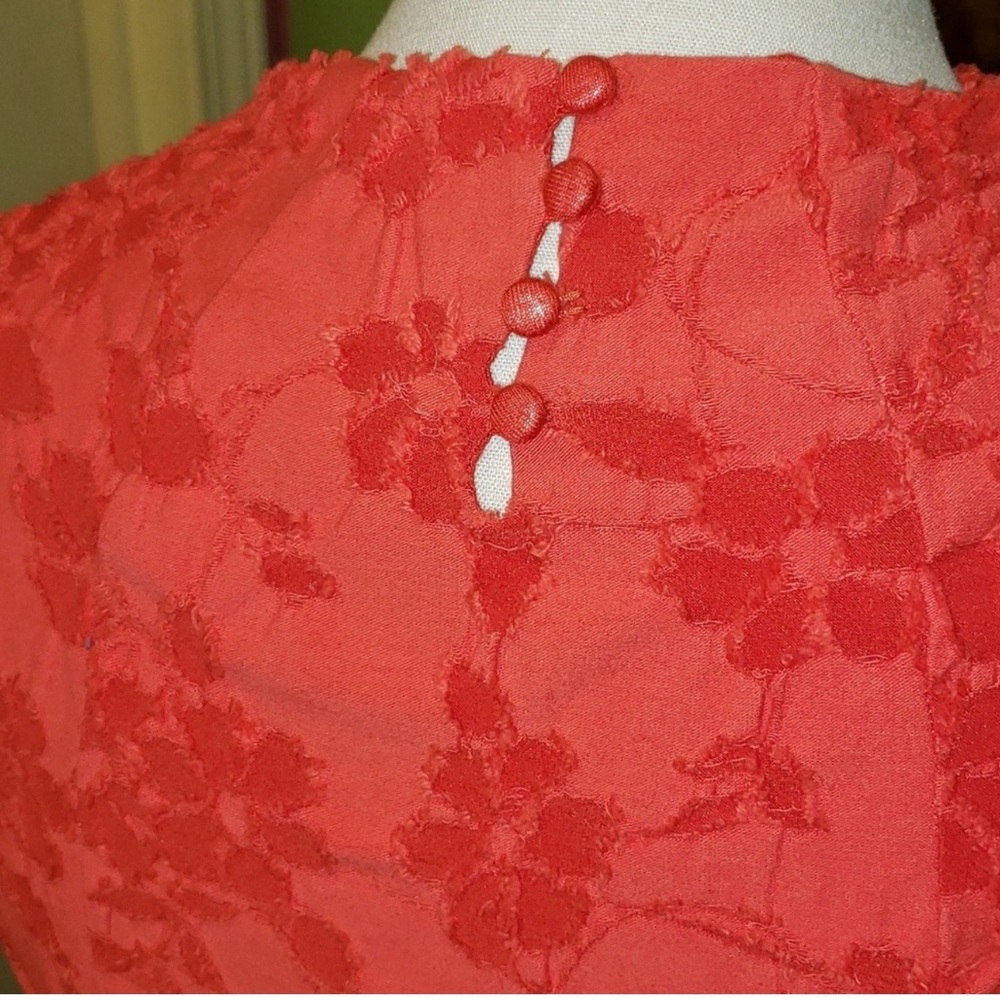 Free People Vintage Flared Burnt Red Mini Dress Floral Design - S - Picture 3 of 13